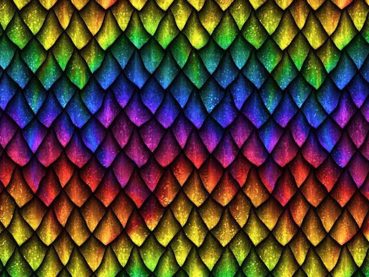 Dragon Scales Cotton Print, Rainbow