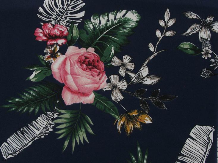 Elle Stretch Polyester Jersey, Vintage Rose, Navy