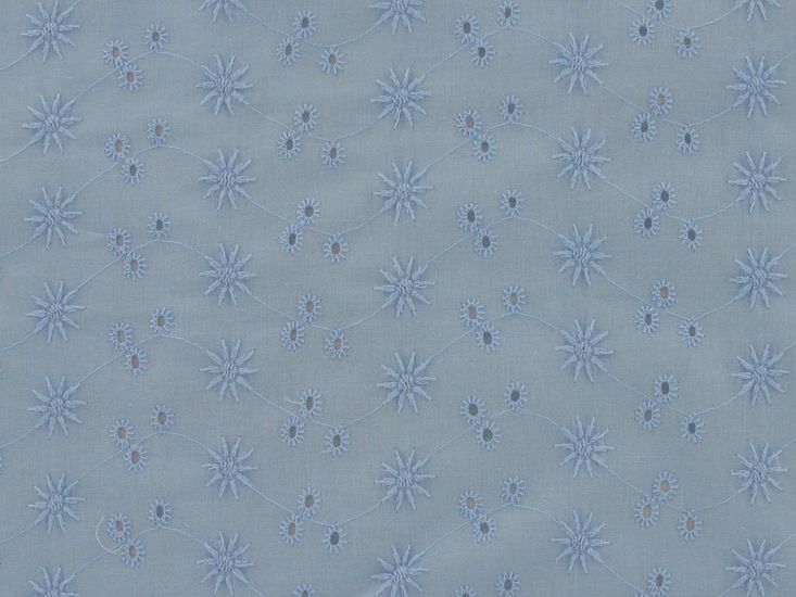 Embroidered Cotton Voile Anglaise, Three Hole Sunflower, Blue