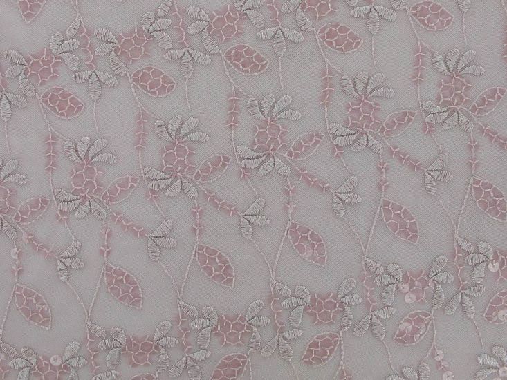 Blossom Bliss Embroidered Scalloped Edged Sequin Tulle, Pink