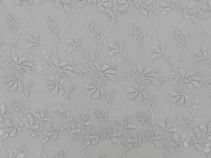 Blossom Bliss Embroidered Scalloped Edged Sequin Tulle, Sky