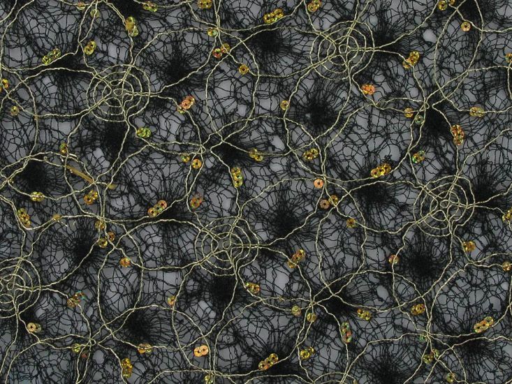 Stellar Web Embroidered Sequin Mesh, Gold on Black