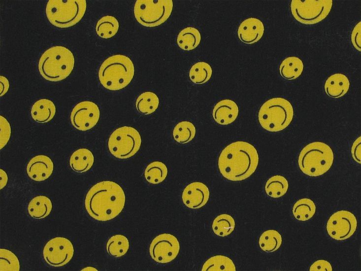 Emoji Smiles Polycotton Print, Black