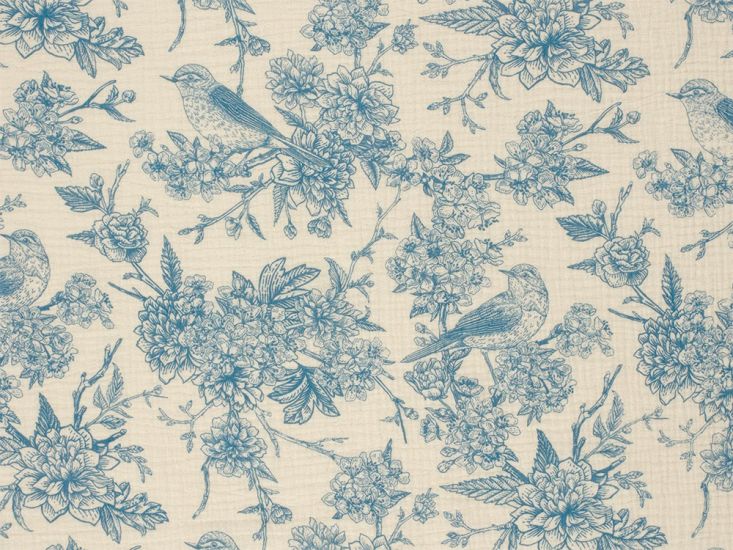 English Garden Printed Double Gauze, Blue