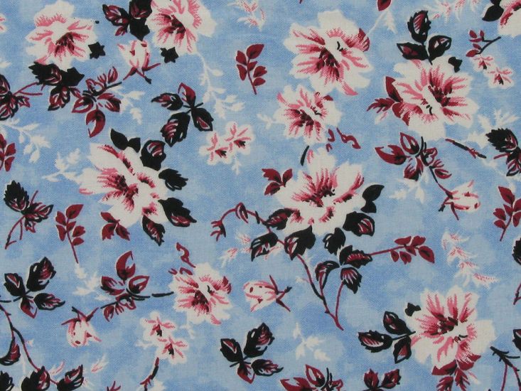 Fancy Flora Cotton Poplin Print, Light Blue