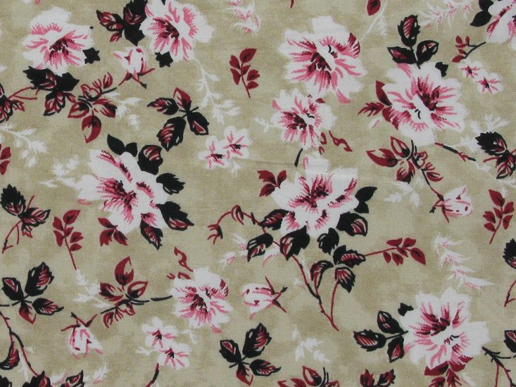 Fancy Flora Cotton Poplin Print, Light Brown