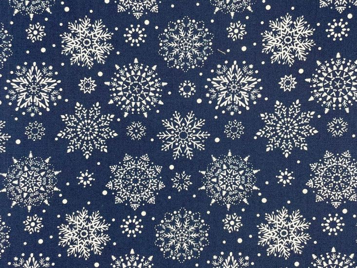 Fancy Winter Snowflake Cotton Print, Navy