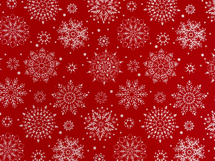 Fancy Winter Snowflake Cotton Print, Red