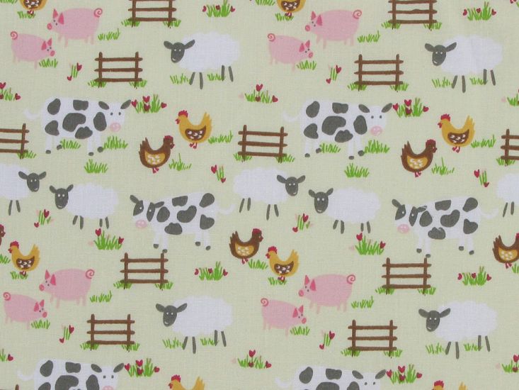 Farm Yard Fun Polycotton Print, Cream