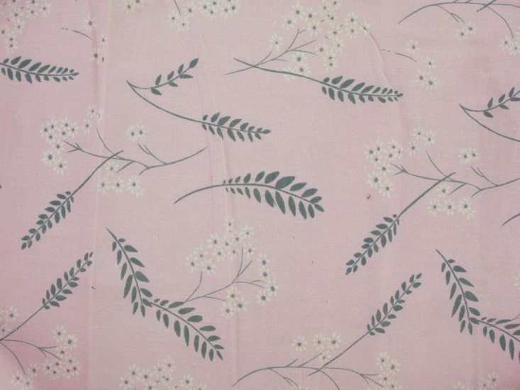 Fern Blossom Linen Look Cotton Print, Pink