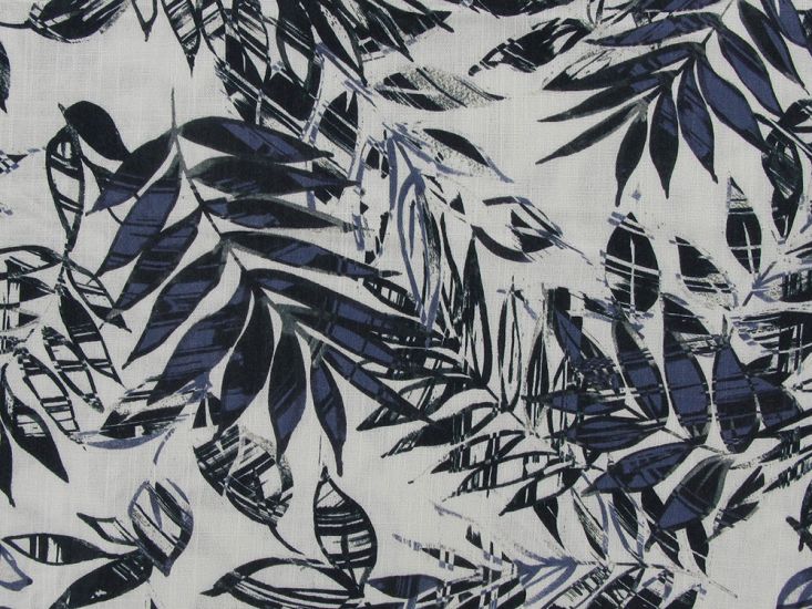 Fern Leaf Stretch Linen Rayon Print, Navy
