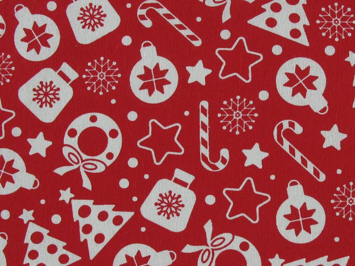 Festive Doodles Cotton Rich Panama Canvas, Red