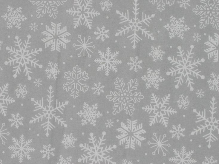 Festive Snowflakes Polycotton Print, Grey
