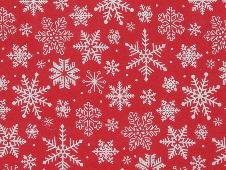 Festive Snowflakes Polycotton Print, Red