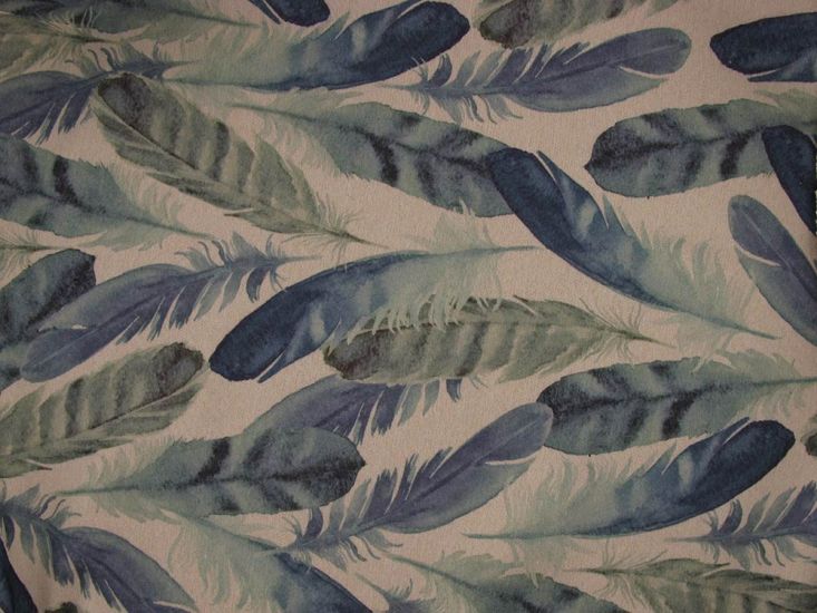 Floating Feathers Printed Curtain Fabric, Indigo