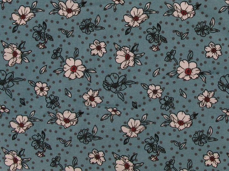 Floating Floral Viscose Print, Blue