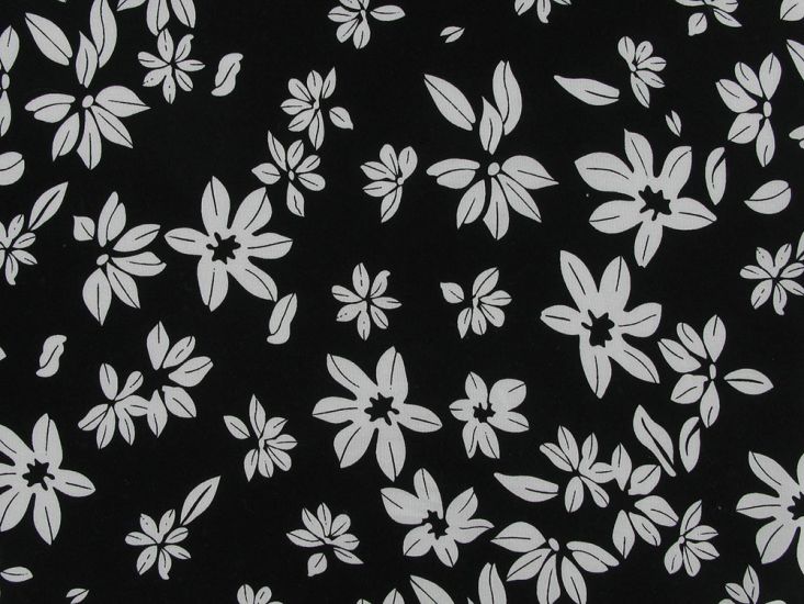 Floral Blooms Viscose Print, Black