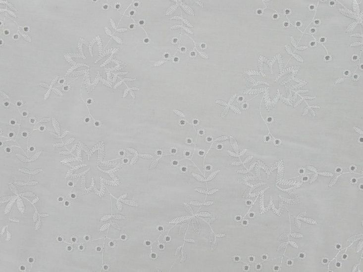 Floral Branches Embroidered Anglaise, White