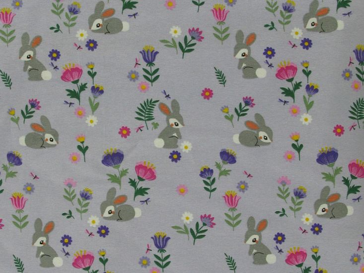 Floral Bunny Cotton Jersey Print, Lilac