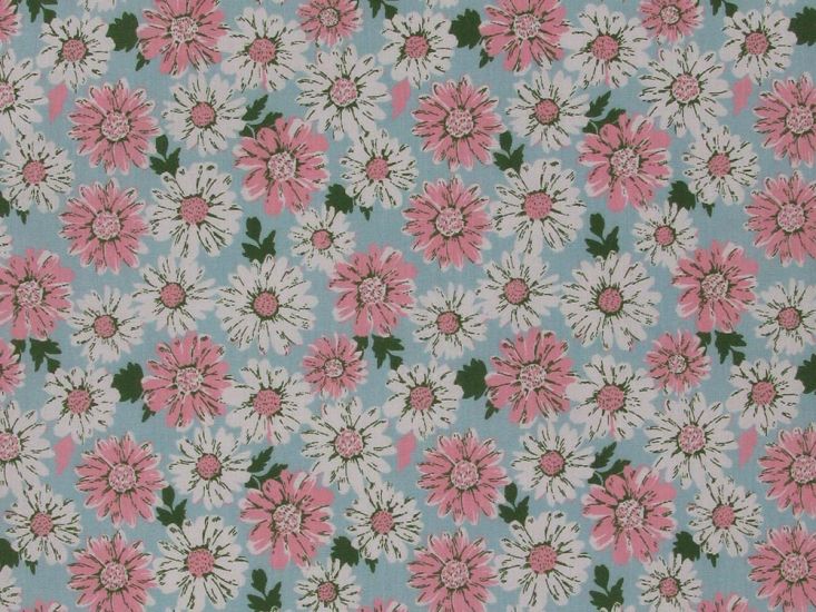 Floral Gerba Polycotton Print, Sky