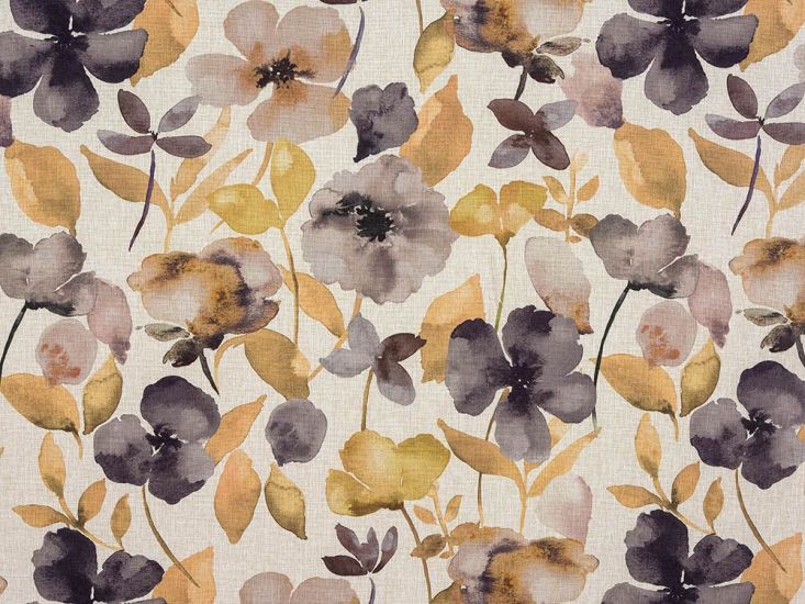 Floral Petals Polyester Curtain Fabric, Ochre