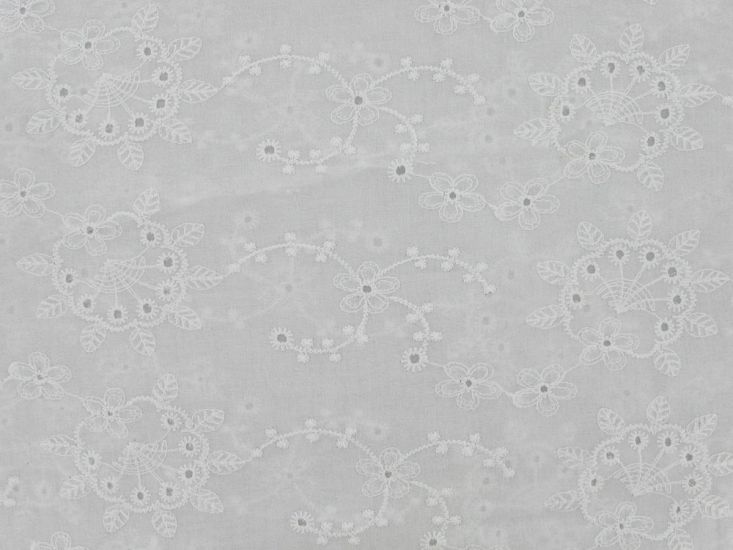 Floral Shells Cotton Embroidered Anglaise, White