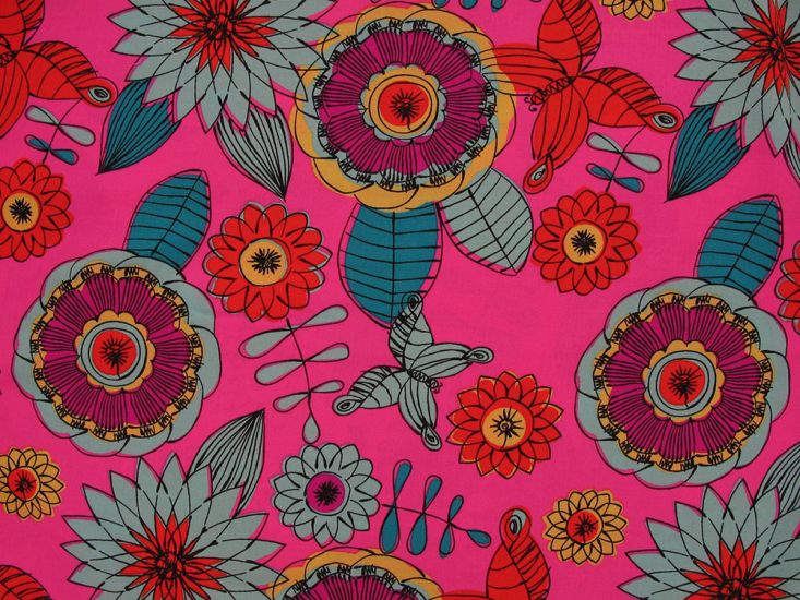 Floral Starburst Viscose Print, Pink