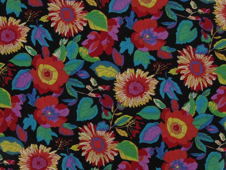 Floral Sunflower Burst Cotton Poplin Print, Black