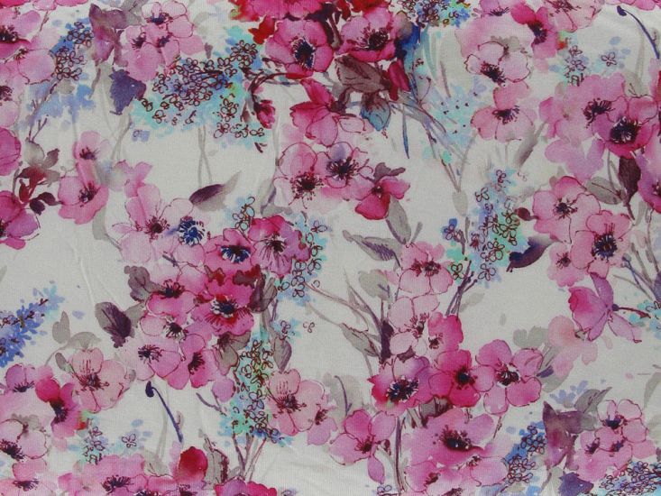 Floral Vine Blooms Viscose Jersey, Ivory