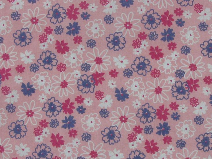 Flower Party Polycotton Print, Pink