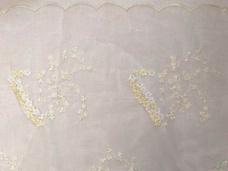 Flower Spiral Embroidered Scalloped Edged Tulle, Ivory