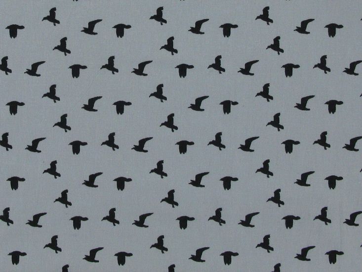 Flying Birds Washed Cotton Print, Blue