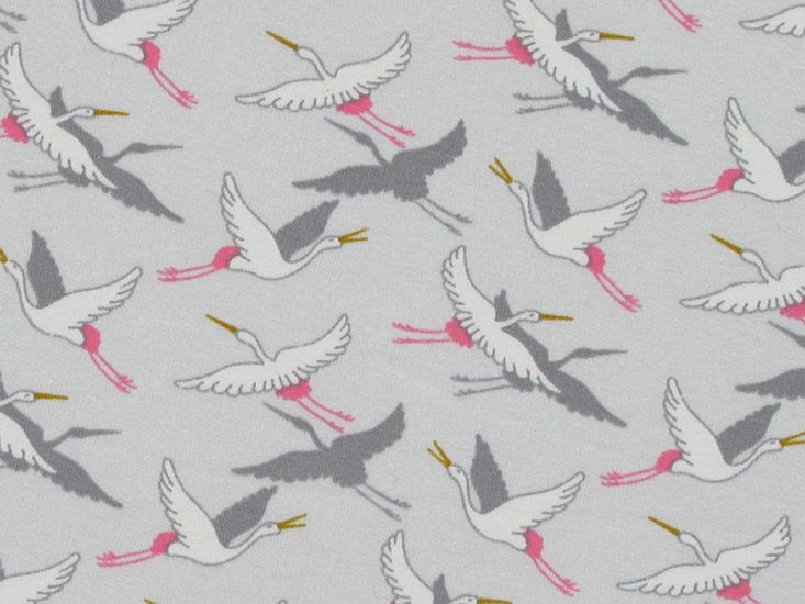 Flying Crane Loopback Cotton Jersey, Light Grey