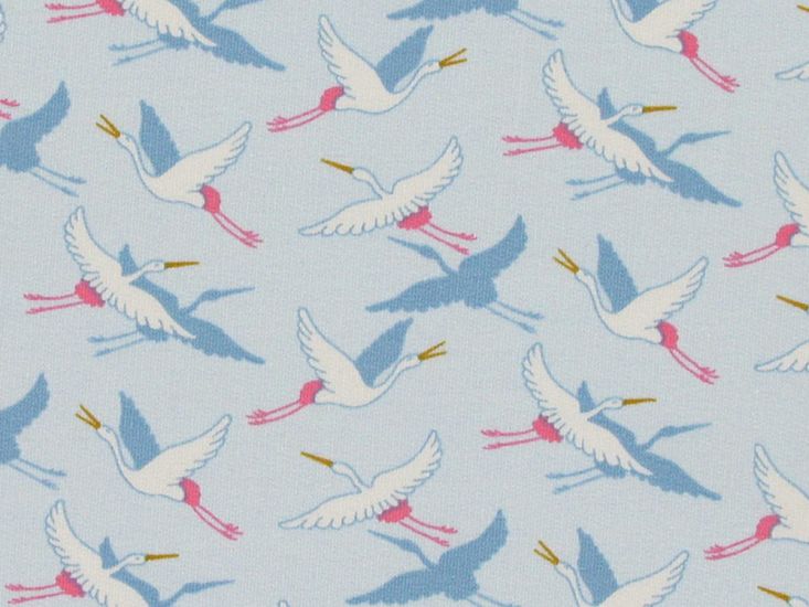 Flying Crane Loopback Cotton Jersey, Sky Blue