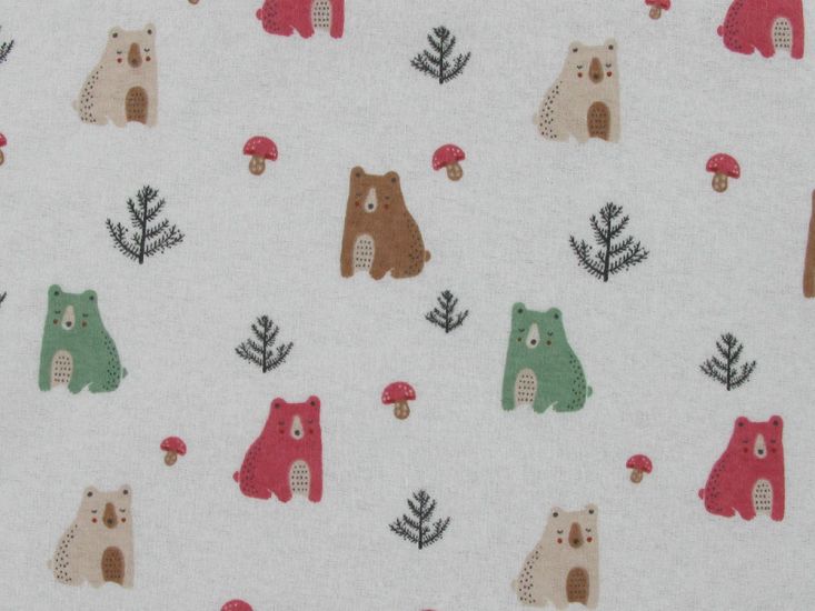 Forest Bears Brushed Cotton Rich Winceyette, Ivory