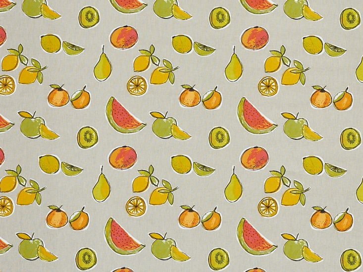 Fruit Salad Cotton Curtain Fabric, Butterscotch