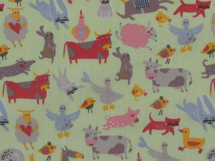 Funny Farm Polycotton Print, Mint