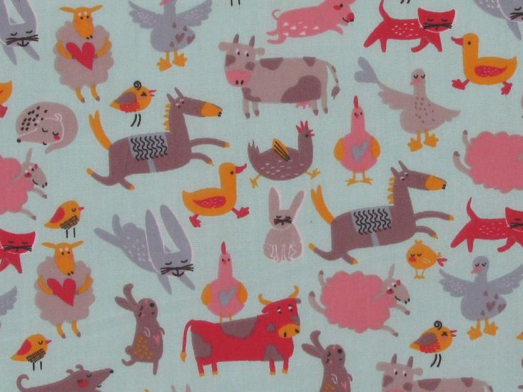 Funny Farm Polycotton Print, Sky Blue