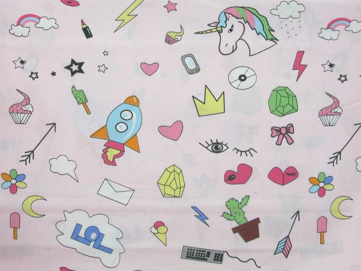 Funtime Doodle Cotton Print, Pink