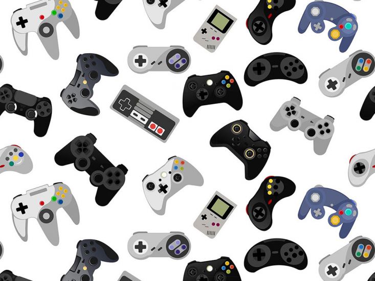 Gamer Series Cotton Print, Retro Controls, White