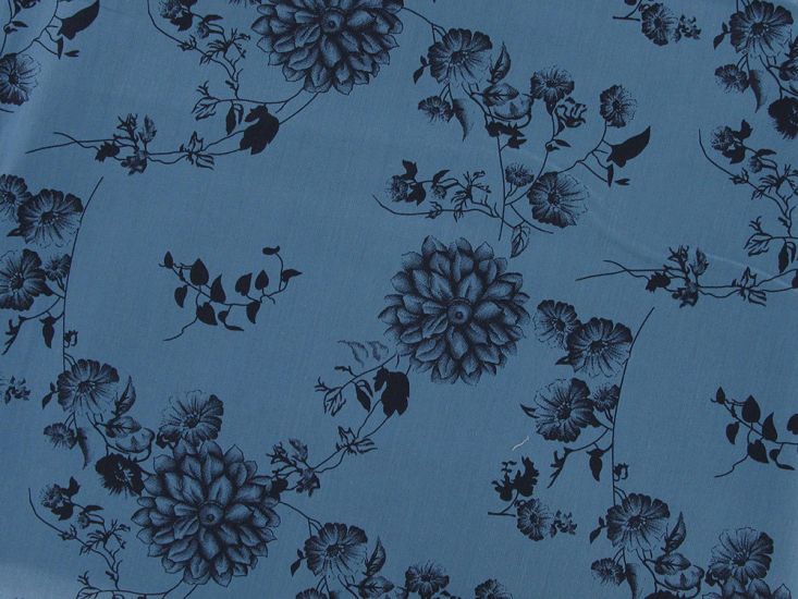 Garden Flutter Printed Cotton Twill, Chambray