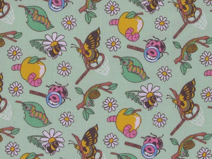 Garden Bugs Polycotton Print, Mint