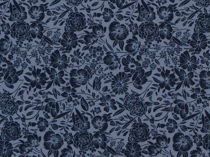 Garden Doodle Cotton Poplin Print, Denim