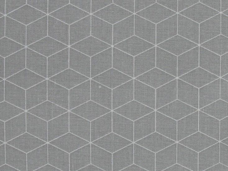 Geometric Cube Cotton Print, Grey