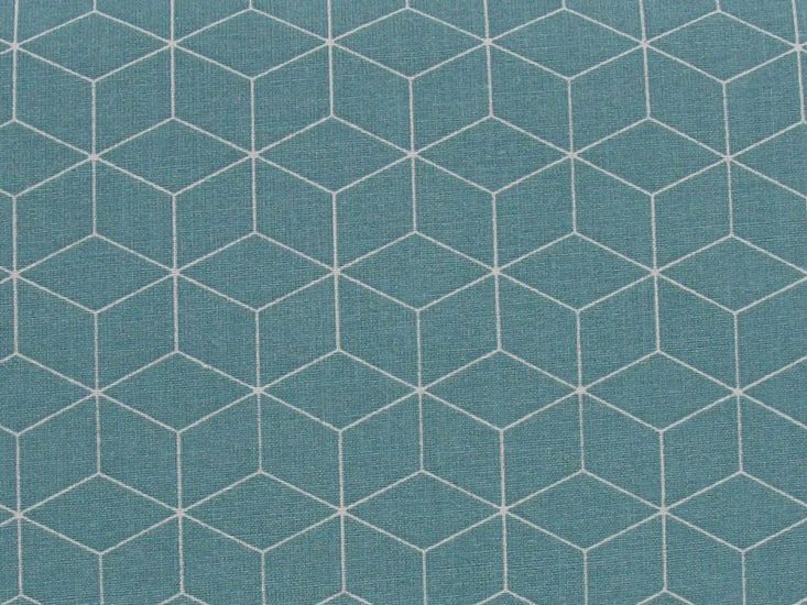 Geometric Cube Cotton Print, Teal