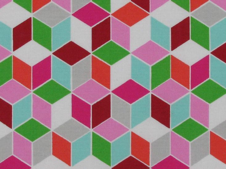 Geometric Cuboid Cotton Poplin Print, Pink