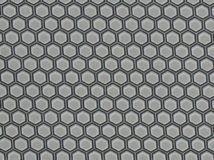 Geometric Honeycomb Cotton Print, Grey