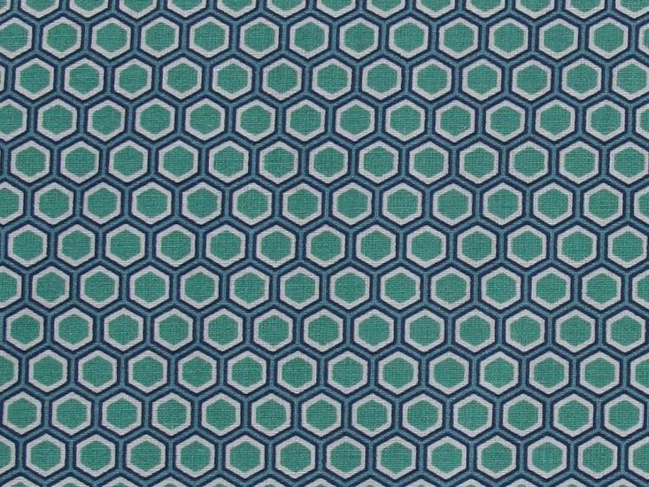 Geometric Honeycomb Cotton Print, Turquoise