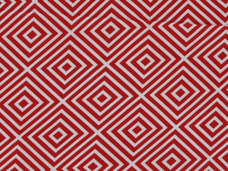 Geometric Nested Diamonds Cotton Poplin, Red