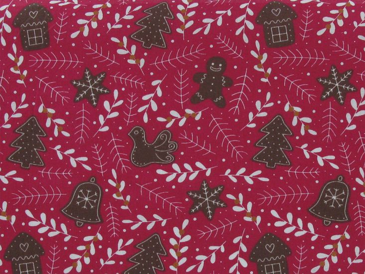 Gingerbread Christmas Polycotton Print, Claret